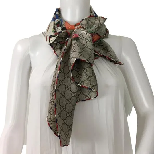 Gucci Women's Scarf Sylvie Web Motif Beige Printed Monogram GG 90x90cm