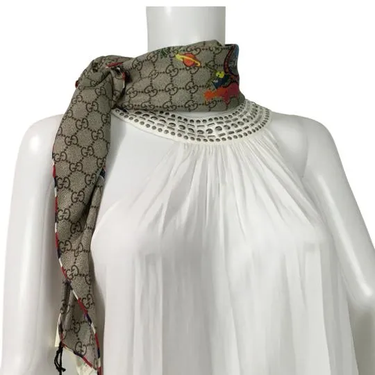 Gucci Women's Scarf Sylvie Web Motif Beige Printed Monogram GG 90x90cm