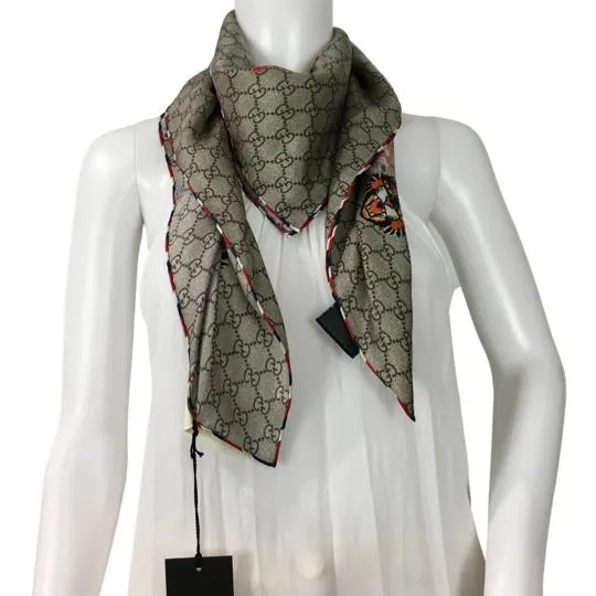 Gucci Women's Scarf Sylvie Web Motif Beige Printed Monogram GG 90x90cm