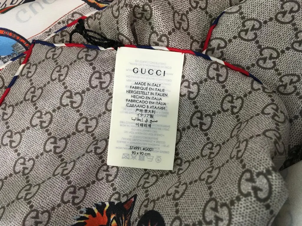 Gucci Women's Scarf Sylvie Web Motif Beige Printed Monogram GG 90x90cm