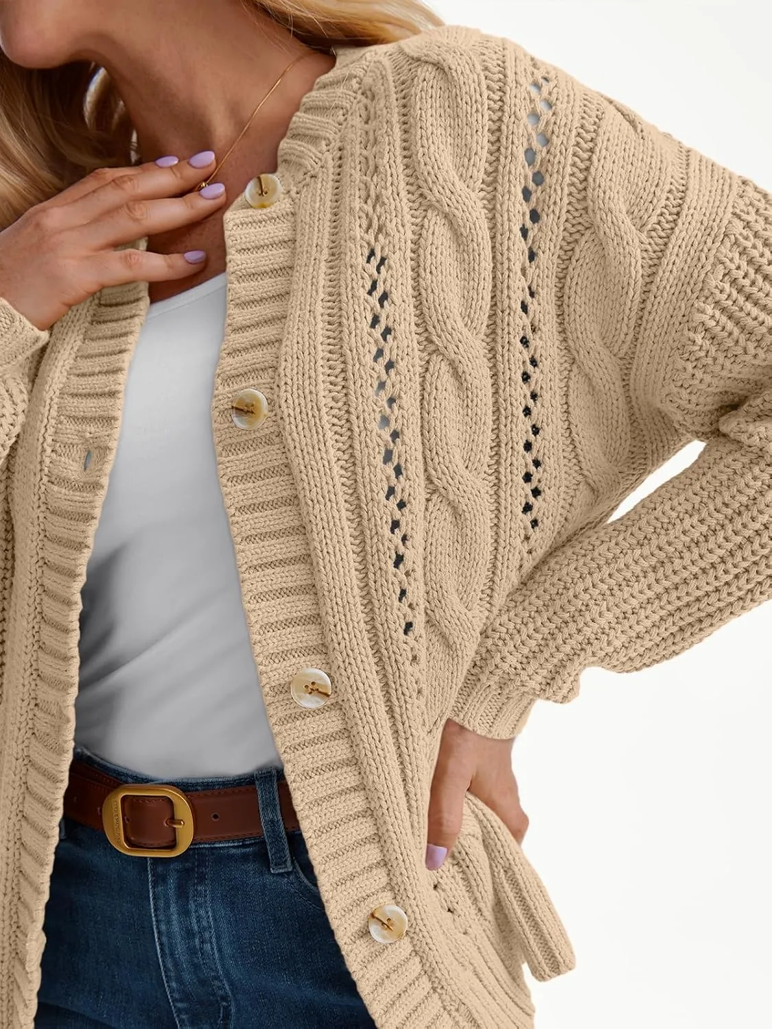 LILLUSORY Women's Cardigan Sweaters Cable Knit Crochet Cotton Fall Jackets Button Up Chunky Trendy Outfits