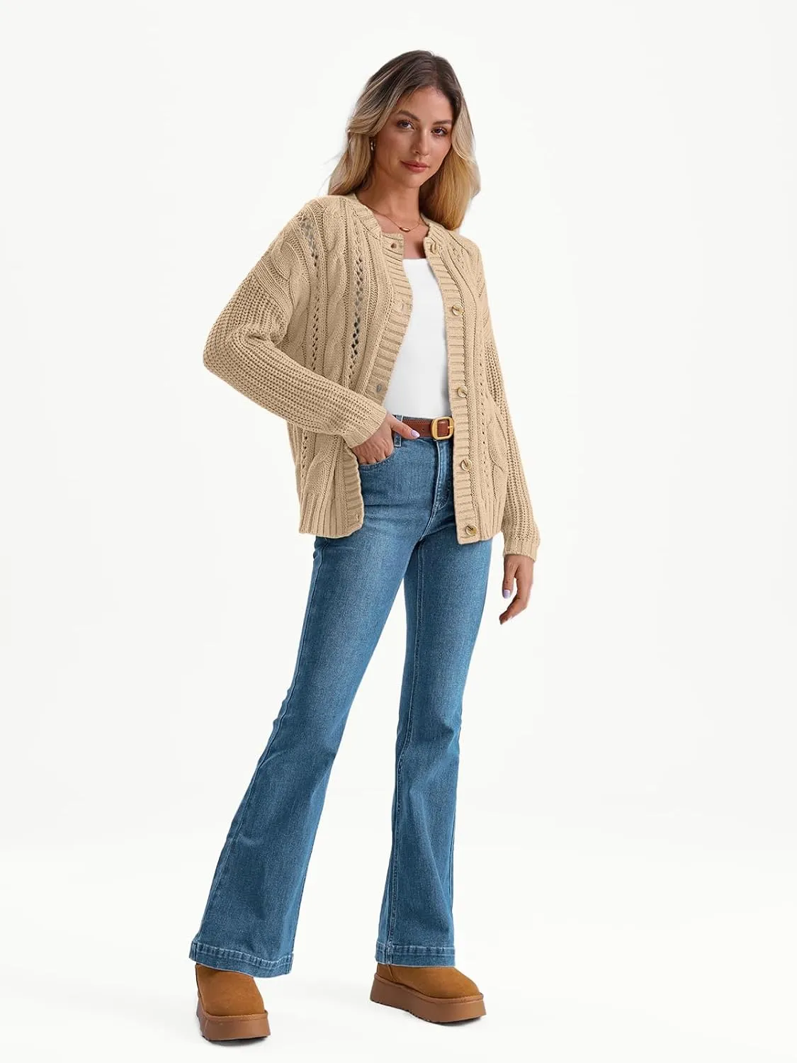 LILLUSORY Women's Cardigan Sweaters Cable Knit Crochet Cotton Fall Jackets Button Up Chunky Trendy Outfits