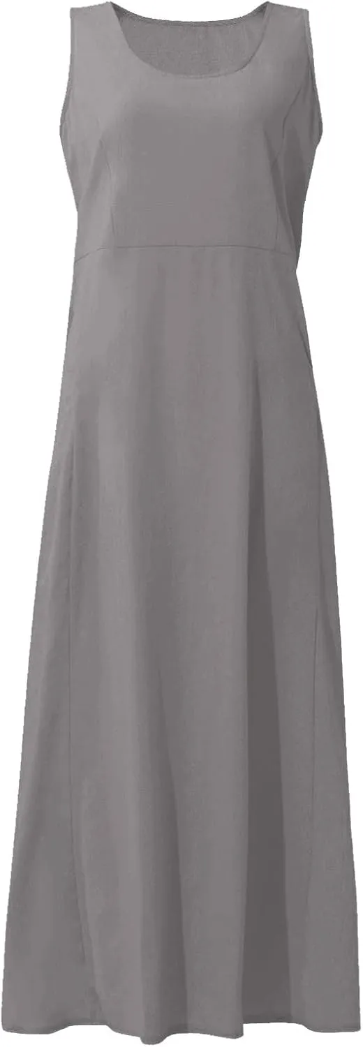 Linen Dresses for Women 2025 Casual Summer Sleeveless U Neck Flowy Maxi Dress Plus Size Boho Sundress with Pockets
