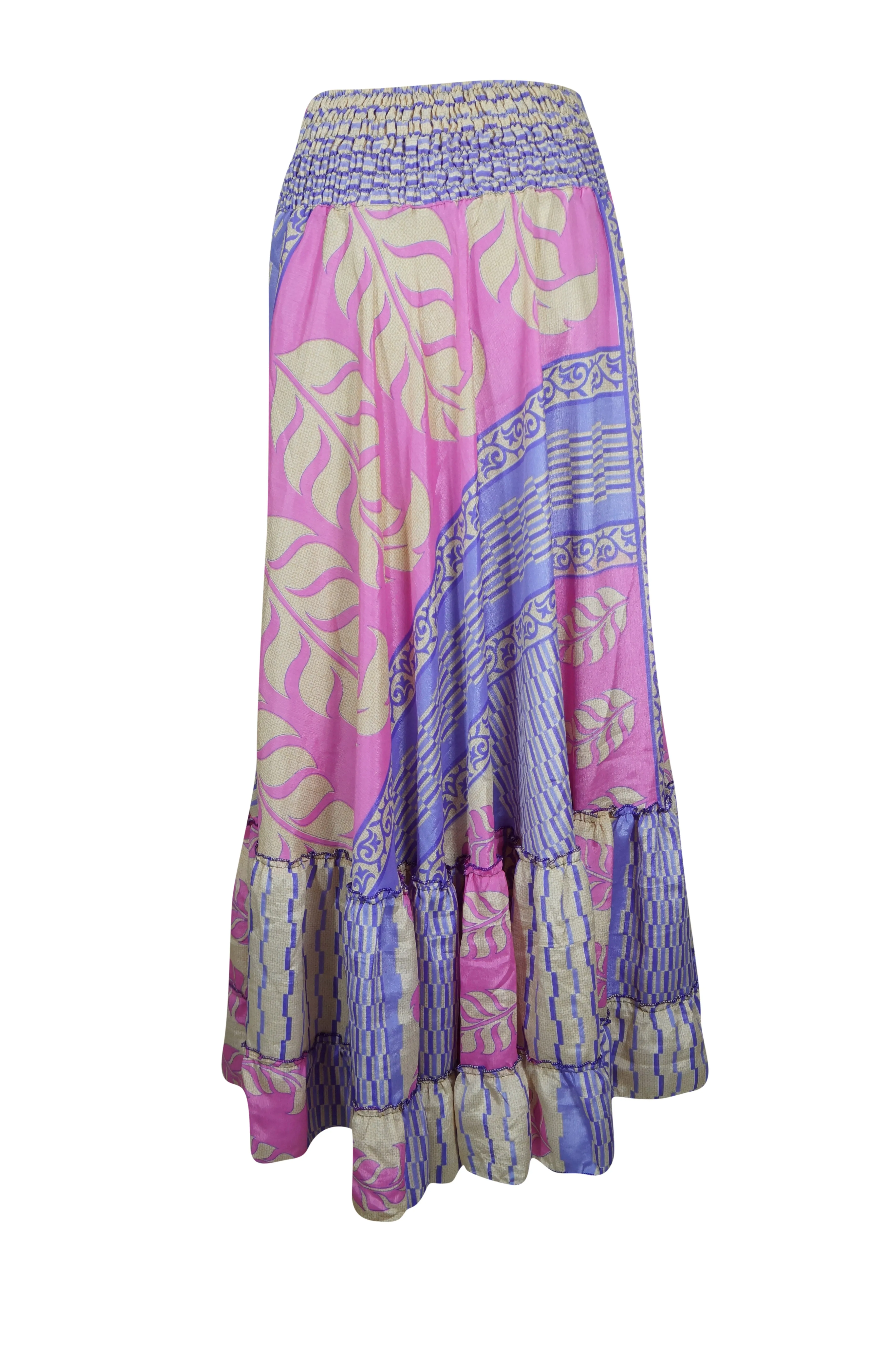 Long Skirt Pink Blue Floral Maxi Skirt Patchwork Boho Skirt Dress M/L