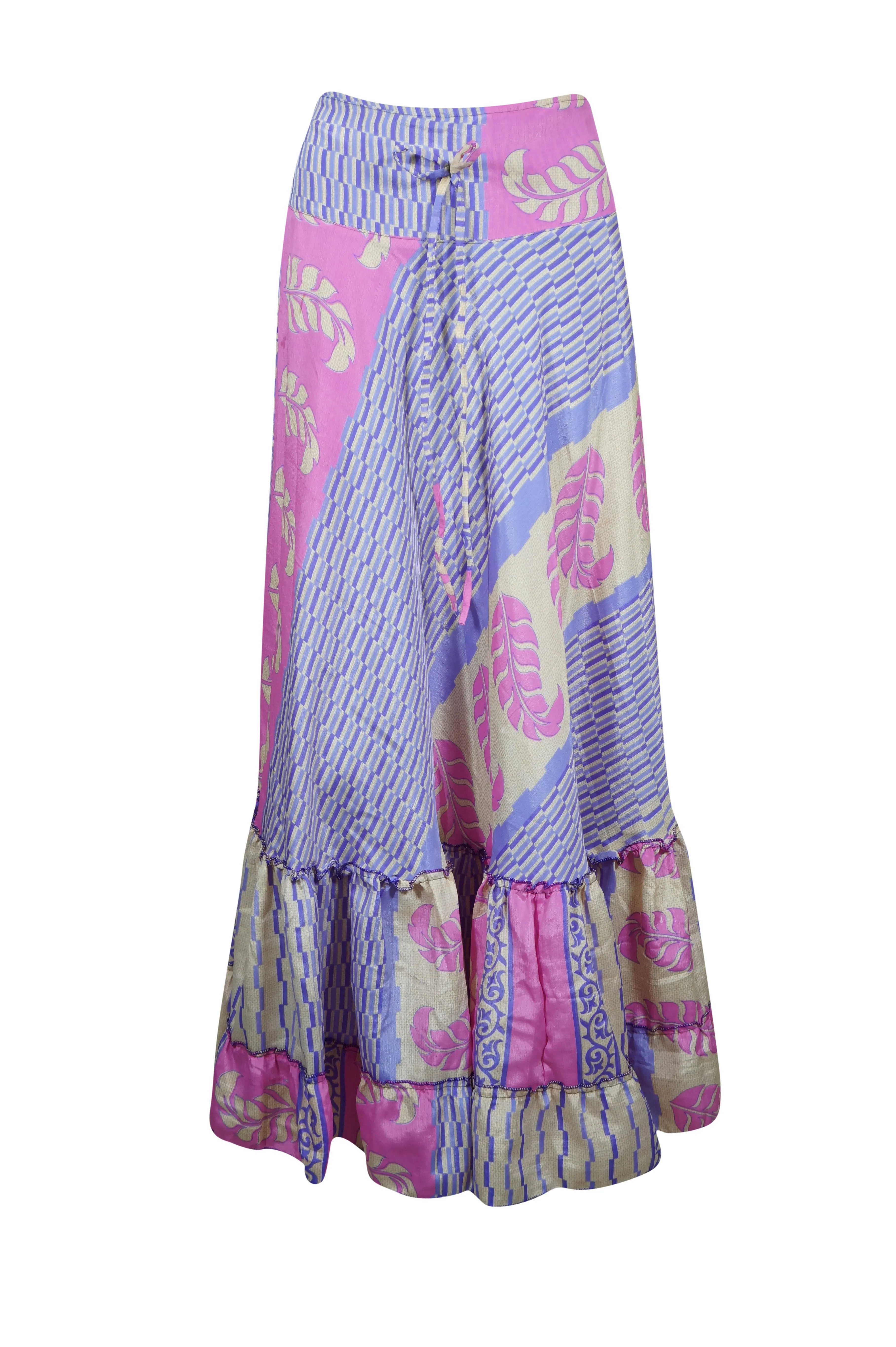 Long Skirt Pink Blue Floral Maxi Skirt Patchwork Boho Skirt Dress M/L
