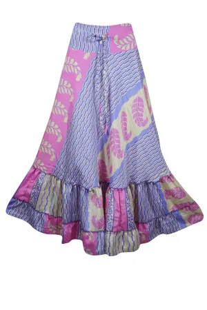 Long Skirt Pink Blue Floral Maxi Skirt Patchwork Boho Skirt Dress M/L