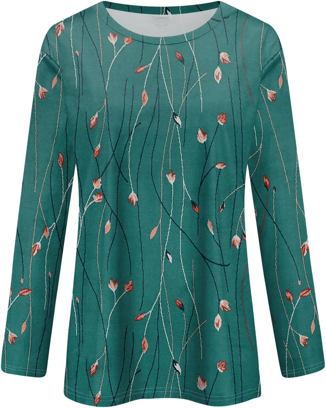 Long Sleeve Tops for Women Crewneck Cute Shirts Casual Trendy Floral Print T-Shirts 2024 Blouses