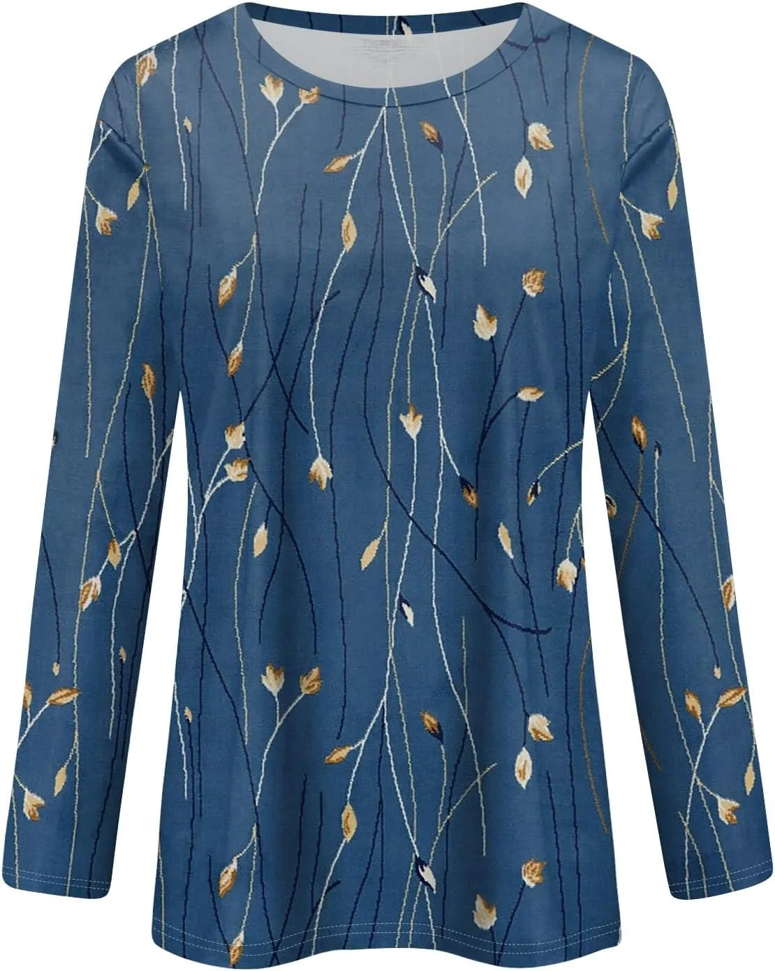 Long Sleeve Tops for Women Crewneck Cute Shirts Casual Trendy Floral Print T-Shirts 2024 Blouses