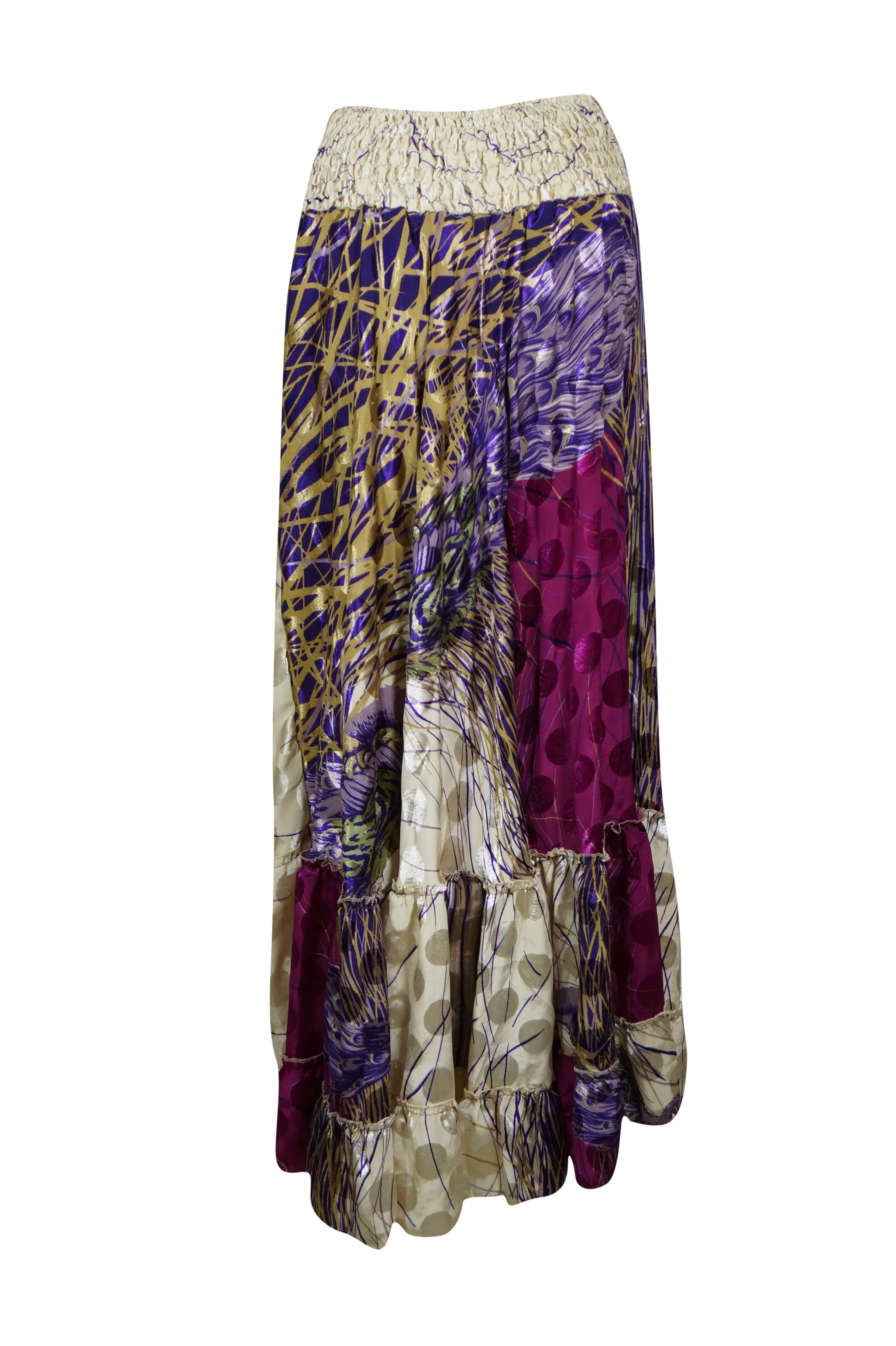 Maxi Skirt Purple, White Floral Skirt Tiered Woman's Boho Skirt ML