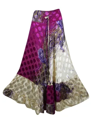 Maxi Skirt Purple, White Floral Skirt Tiered Woman's Boho Skirt ML