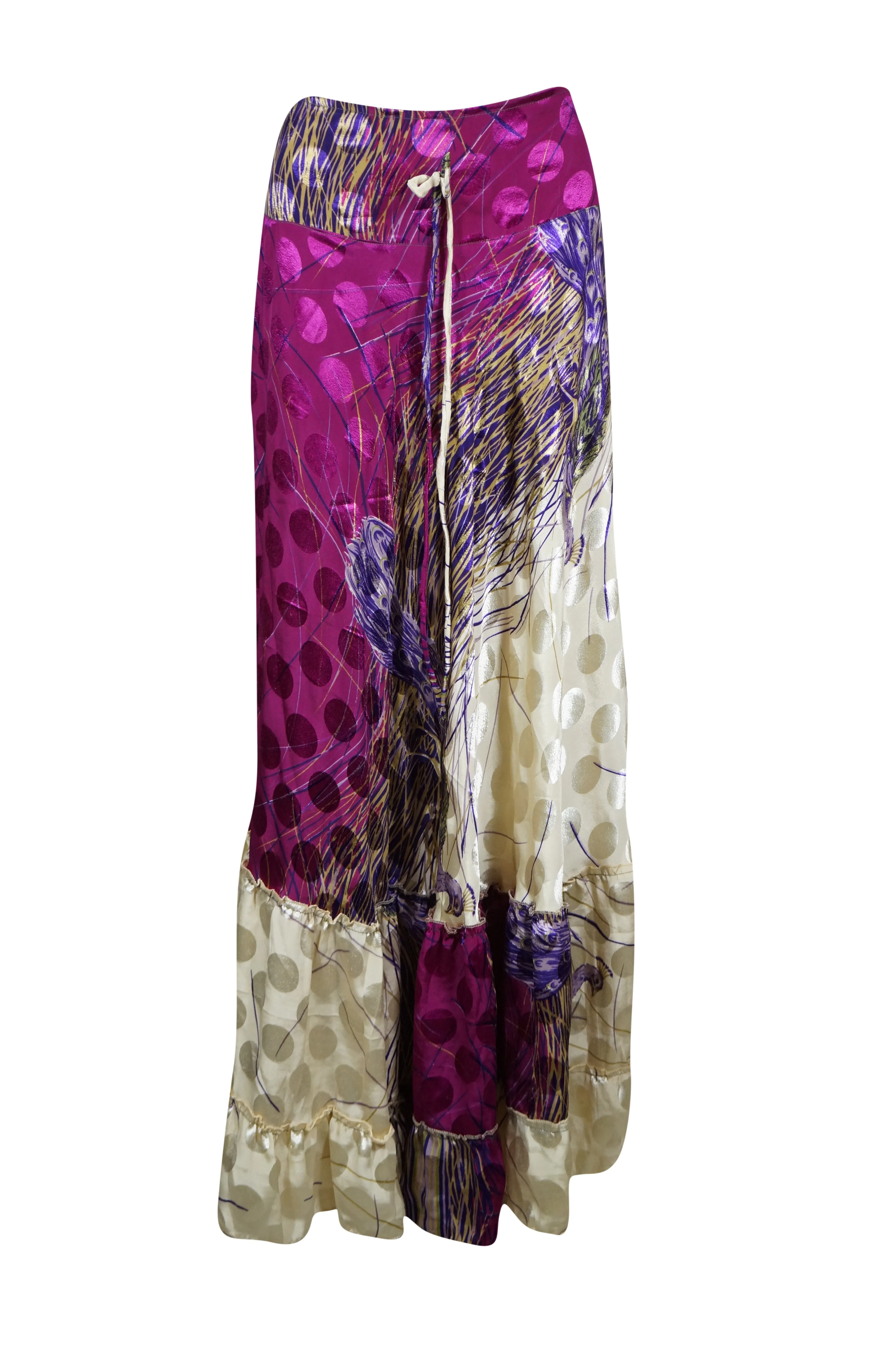 Maxi Skirt Purple, White Floral Skirt Tiered Woman's Boho Skirt ML