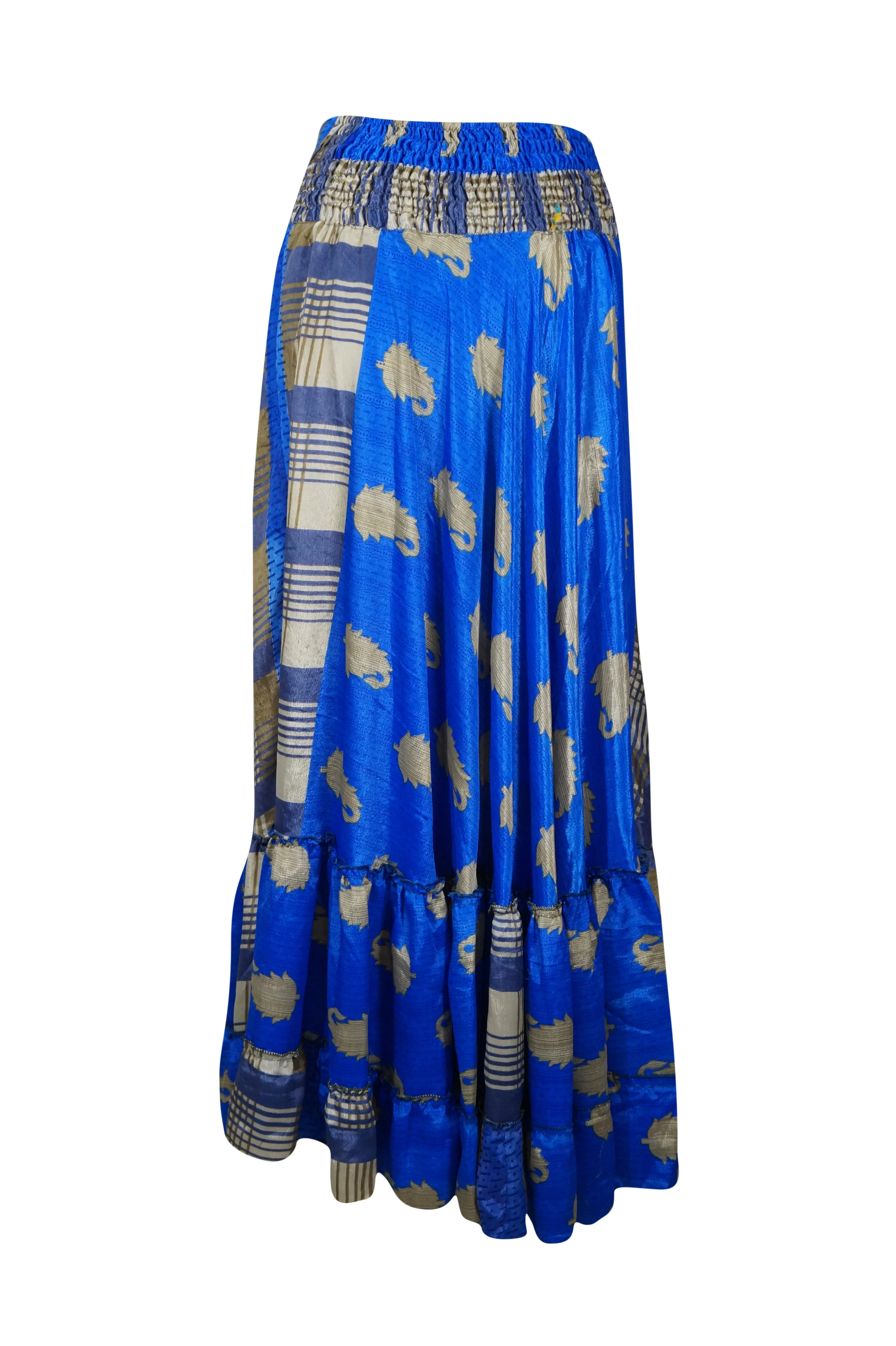Maxi Skirts for Women Blue Stylish Skirt Tiered Ruffle Boho Skirt ML