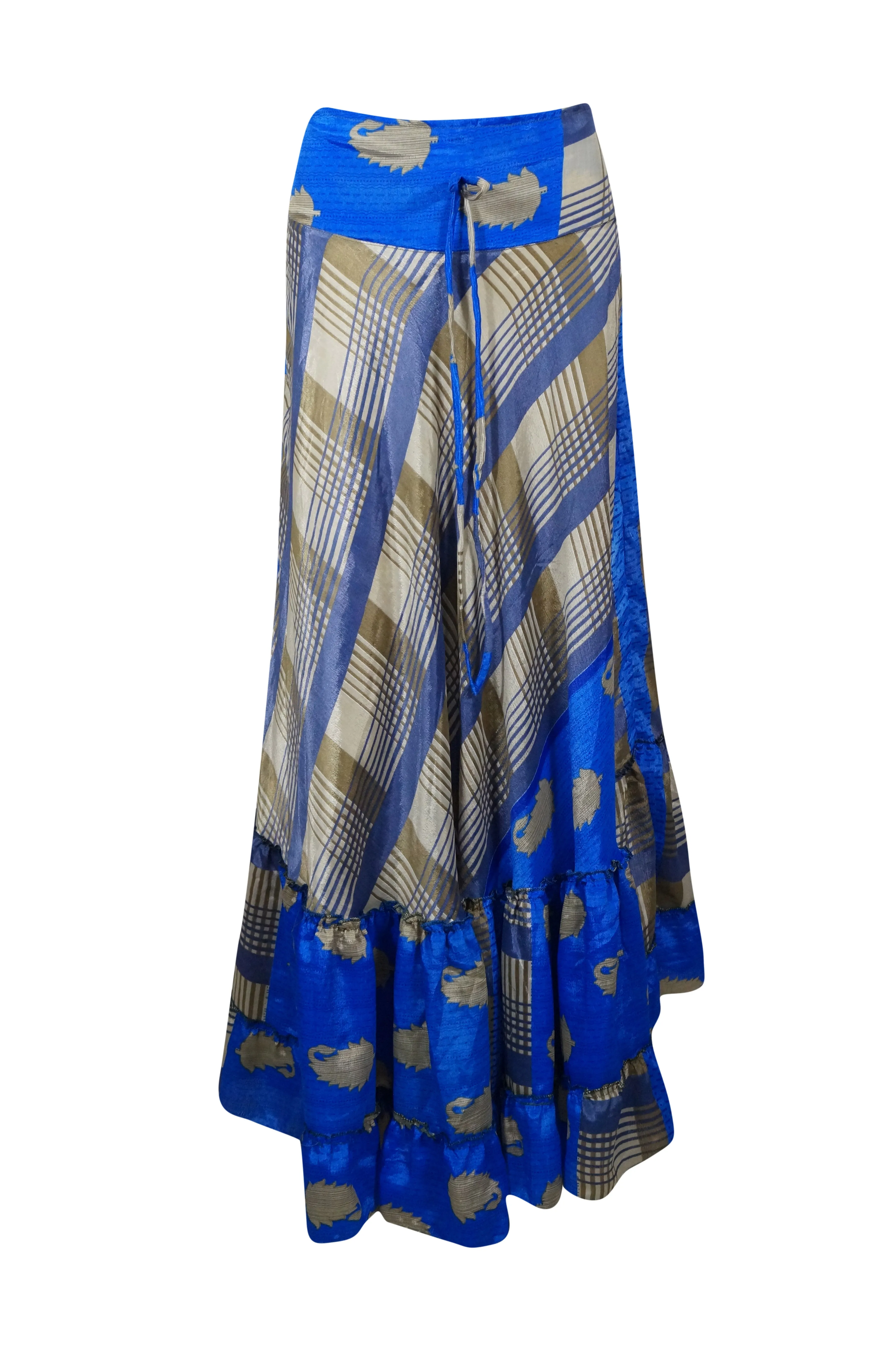 Maxi Skirts for Women Blue Stylish Skirt Tiered Ruffle Boho Skirt ML