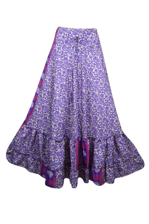 Maxi Skirts for Women Purple Floral Skirt Tiered Flowy Skirt ML