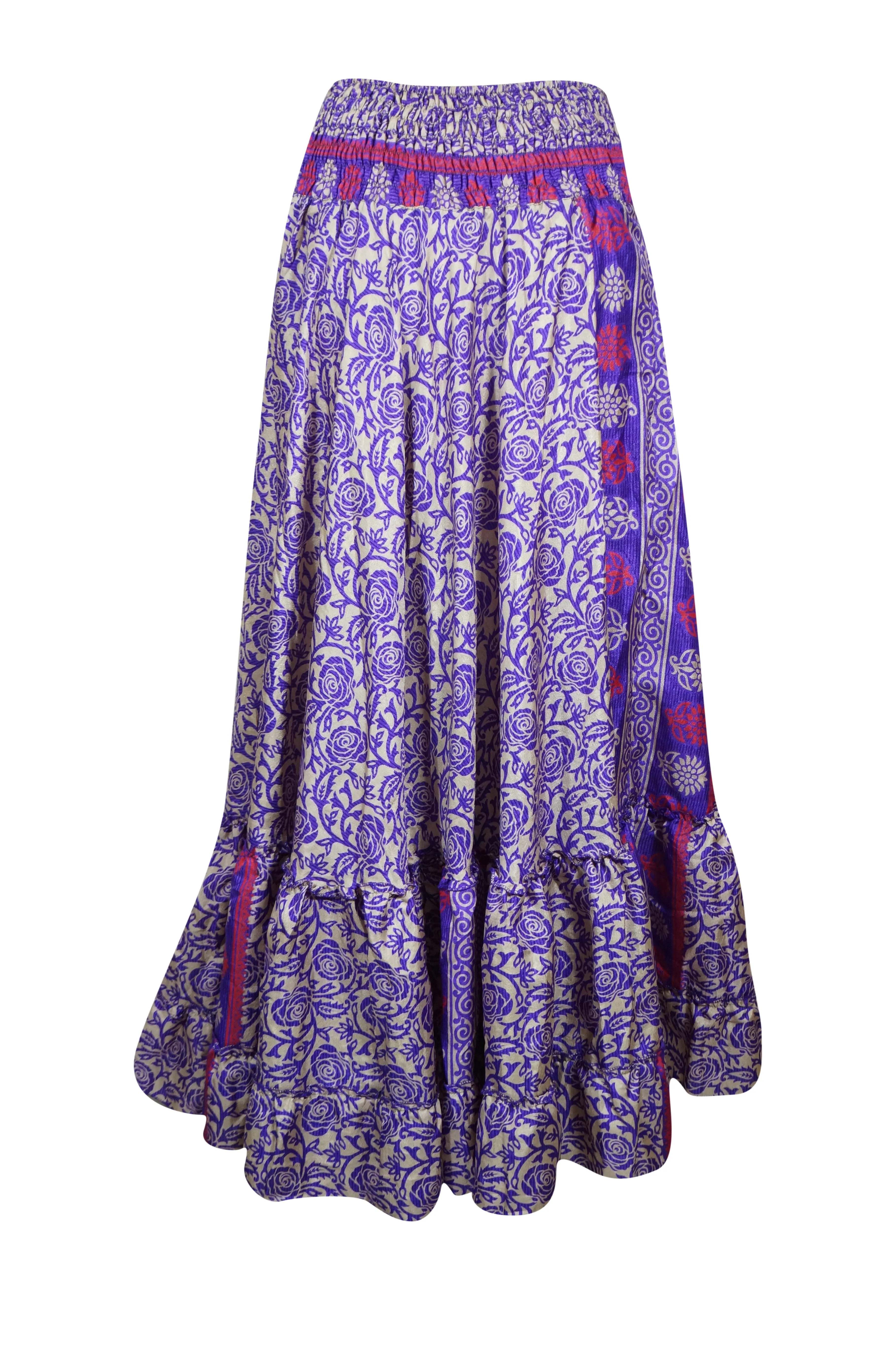 Maxi Skirts for Women Purple Floral Skirt Tiered Flowy Skirt ML
