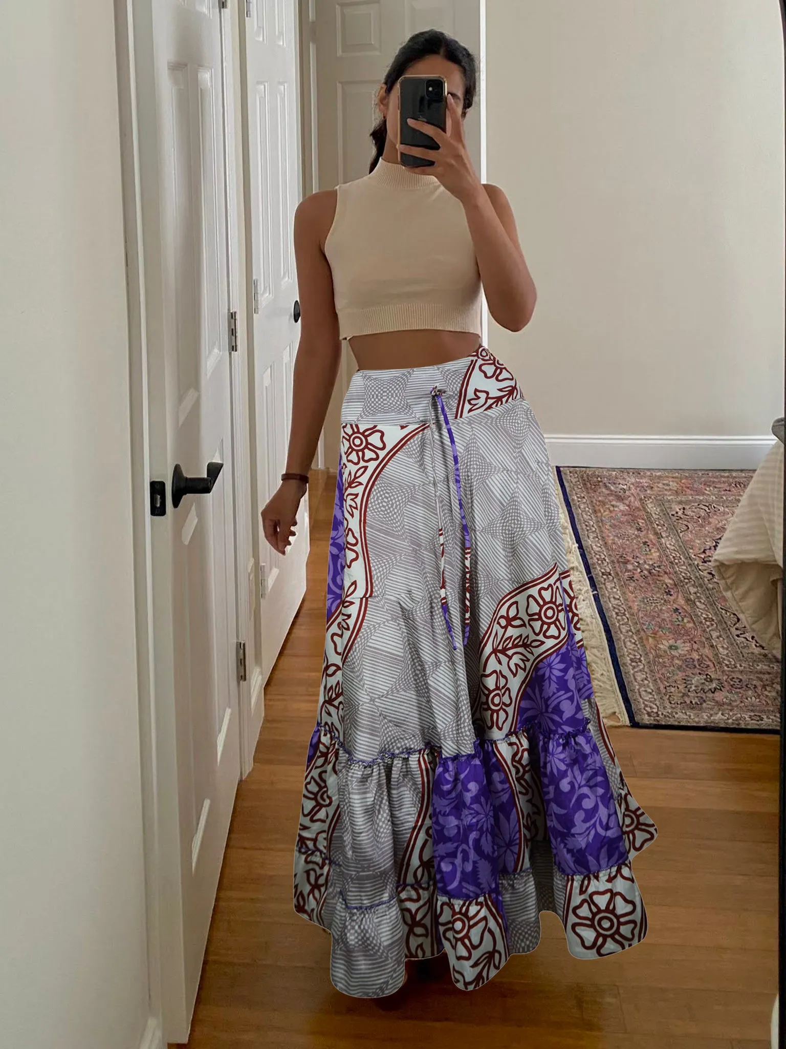 Maxi Skirts for Women Purple Stylish Skirt Tiered Ruffle Skirt ML