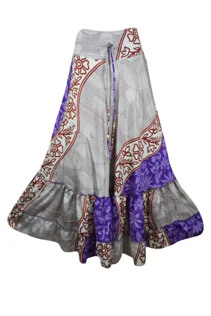 Maxi Skirts for Women Purple Stylish Skirt Tiered Ruffle Skirt ML