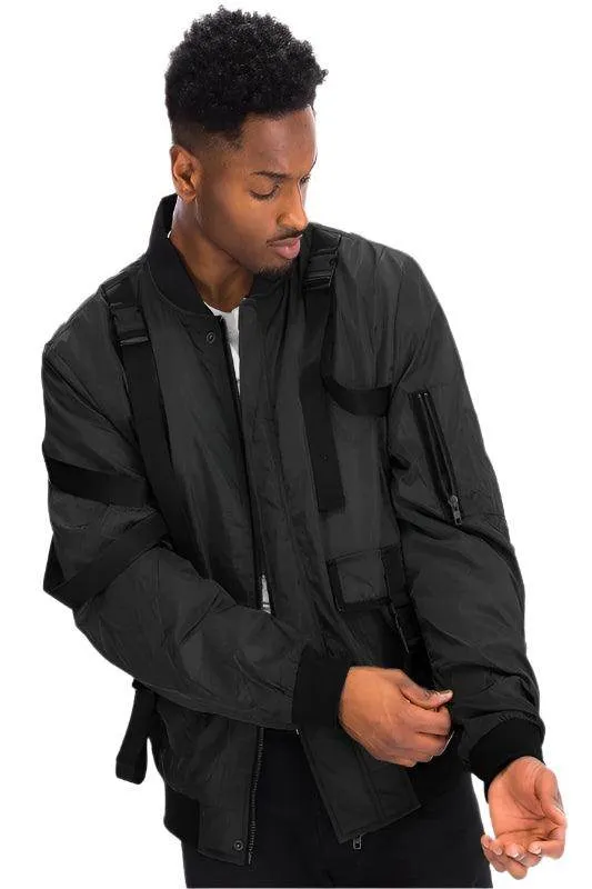 Mens Black Utility Strap Jacket