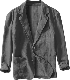 Mens Loose Fit Linen Cotton Casual Blazers Lightweight Button Down Sport Coats Lapel Collar Summer Suit Blazer Jacket