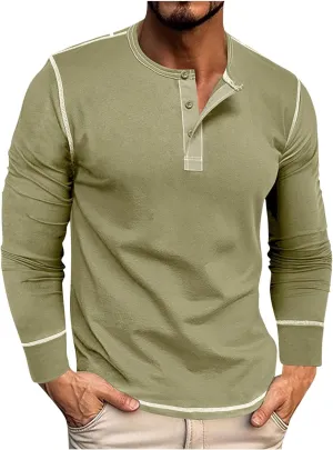 Mens Shirts Long Sleeve Henley Shirts Quarter Button Pullover Casual Stylish Shirts Thermal Tops Workout T Shirts