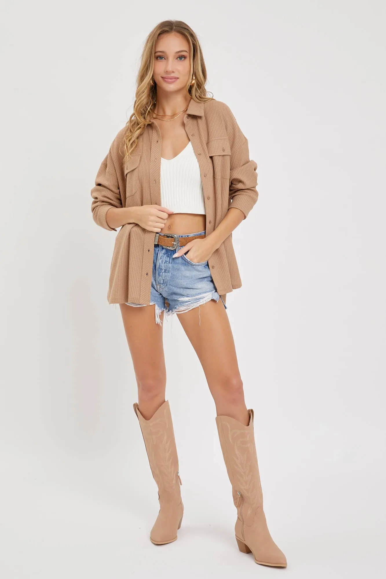 OVERSIZED BUTTON DOWN SHIRTS - MOCHA