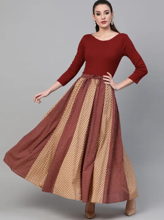 Printed Flared Maxi Skirt