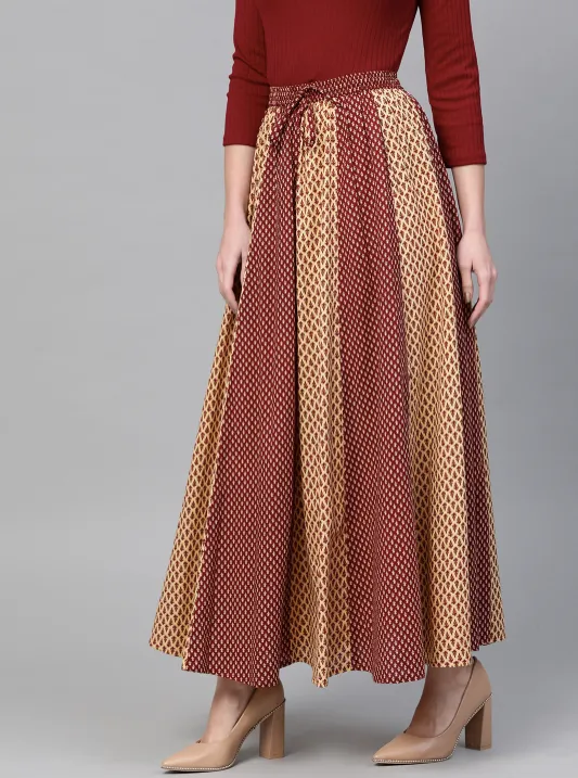Printed Flared Maxi Skirt