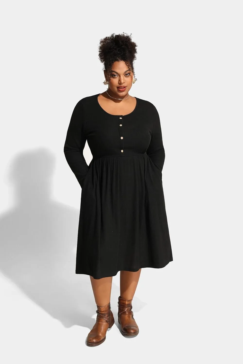 RITERA Plus Size Dresses Long Sleeve Rib Knit Dress High Waisted Womens Fall Winter Solid Color Casual Dress XL-5XL
