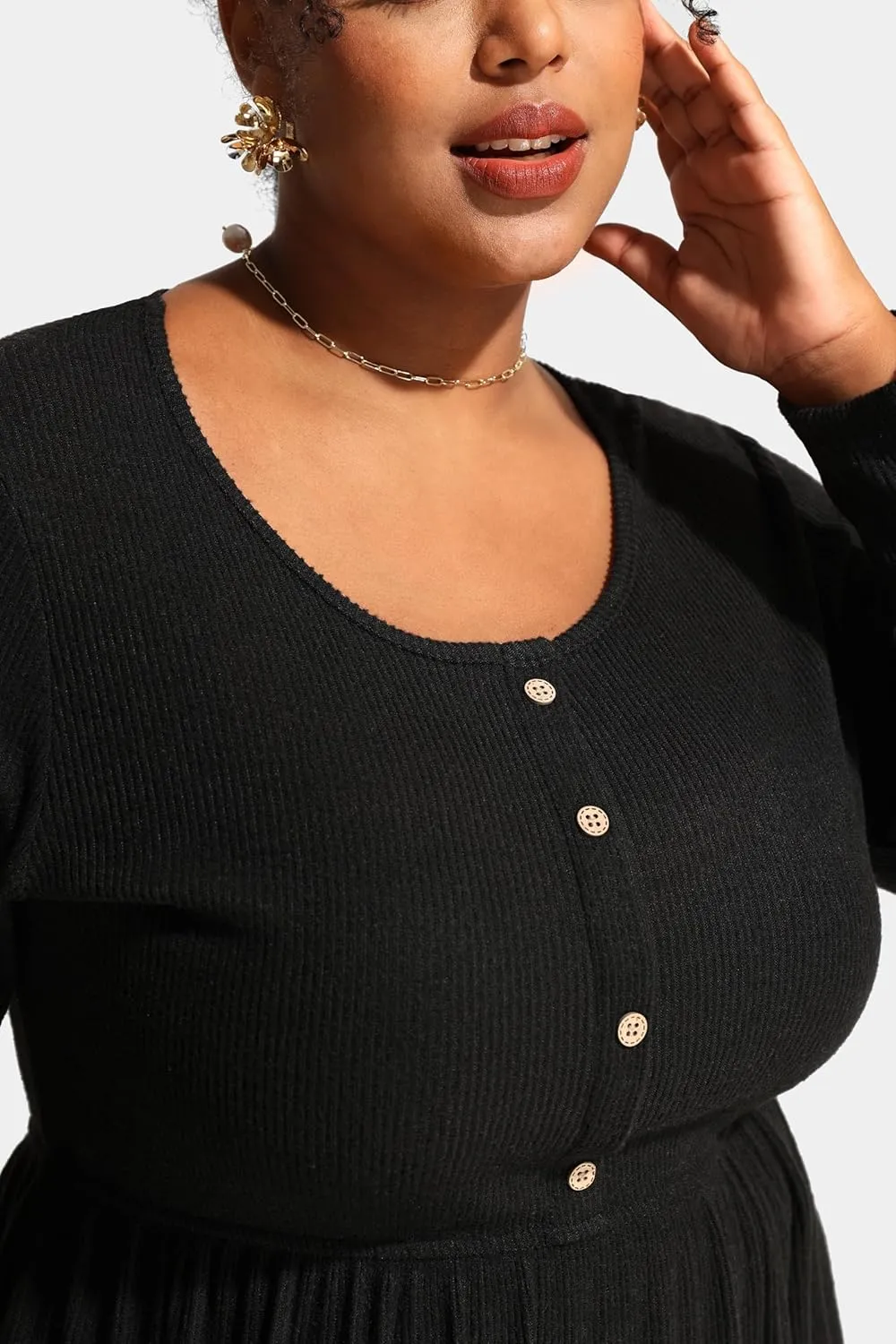 RITERA Plus Size Dresses Long Sleeve Rib Knit Dress High Waisted Womens Fall Winter Solid Color Casual Dress XL-5XL