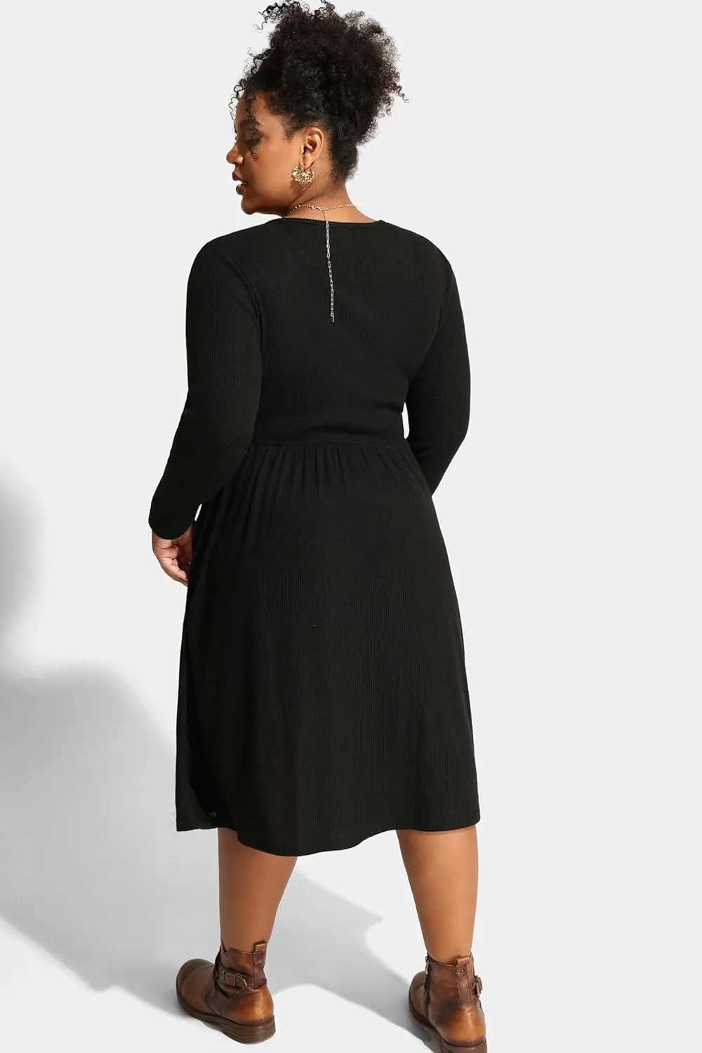 RITERA Plus Size Dresses Long Sleeve Rib Knit Dress High Waisted Womens Fall Winter Solid Color Casual Dress XL-5XL