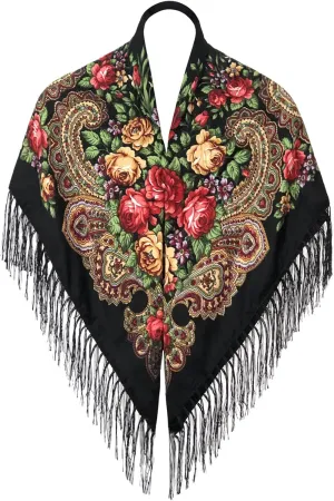 Russian Style Muffler Warm Scarf with Tassel Women's Traditional Scarf Wrap Shawl Fringes Printing Cape