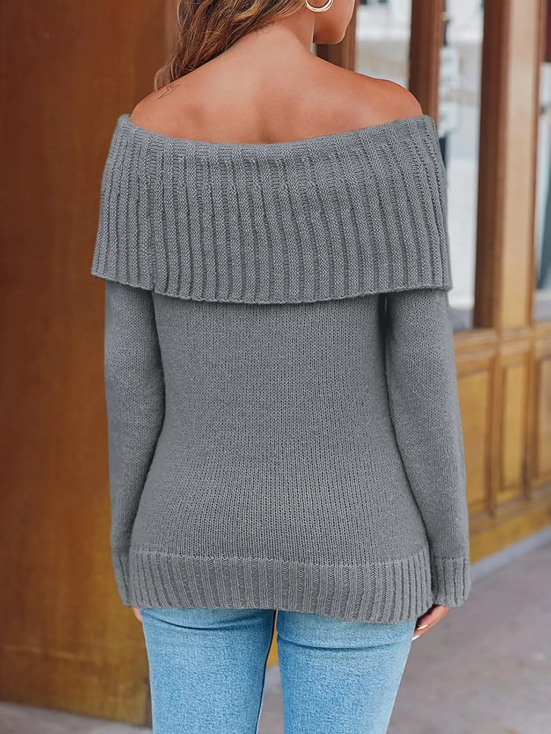Saodimallsu Womens Off The Shoulder Sweaters Long Sleeve Slouchy Knitted Casual Loose Fall Trendy Pullover Tops