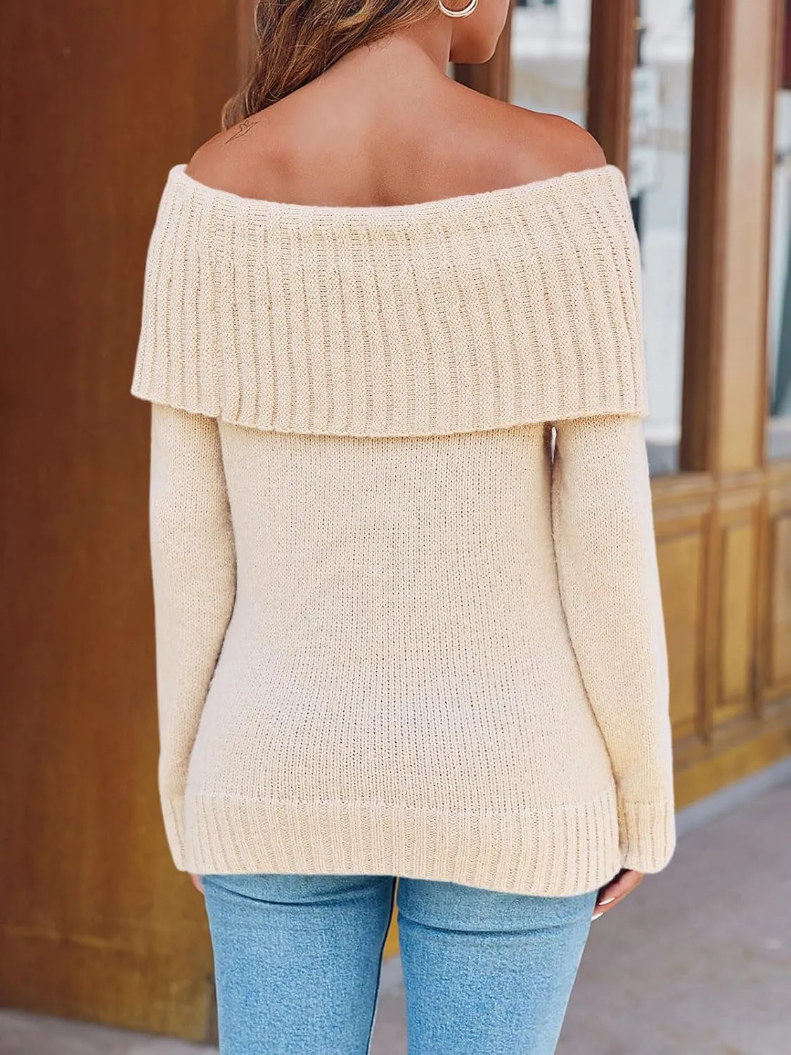 Saodimallsu Womens Off The Shoulder Sweaters Long Sleeve Slouchy Knitted Casual Loose Fall Trendy Pullover Tops