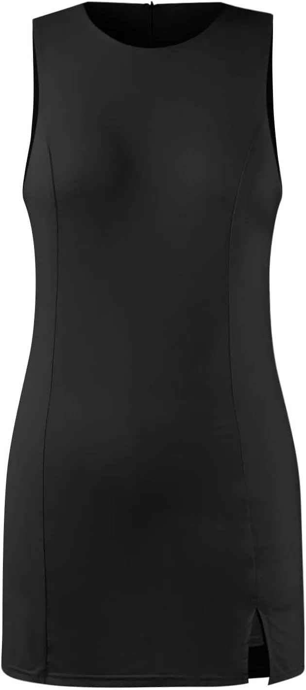 Skort Dress for Women Sleeveless Bodycon Side Slit Mini Tennis Dress with Shorts Cute Summer Active Comfy Shift Dresses