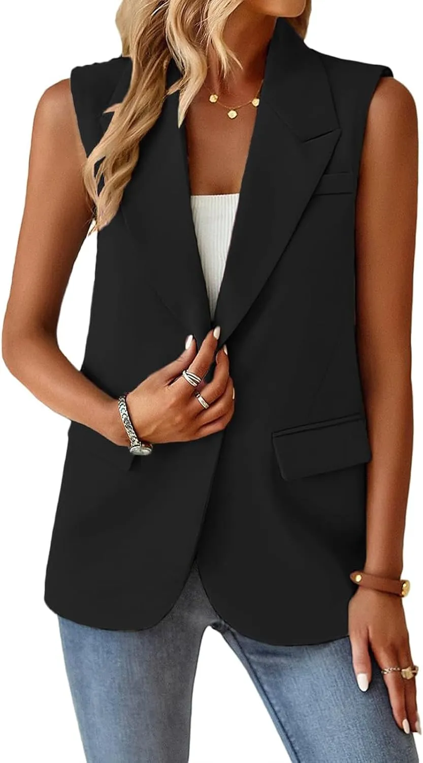 Sleeveless Blazer Vest for Women Work Office Blazers Open Front Single Button Summer Jacket Lightweight Jackets