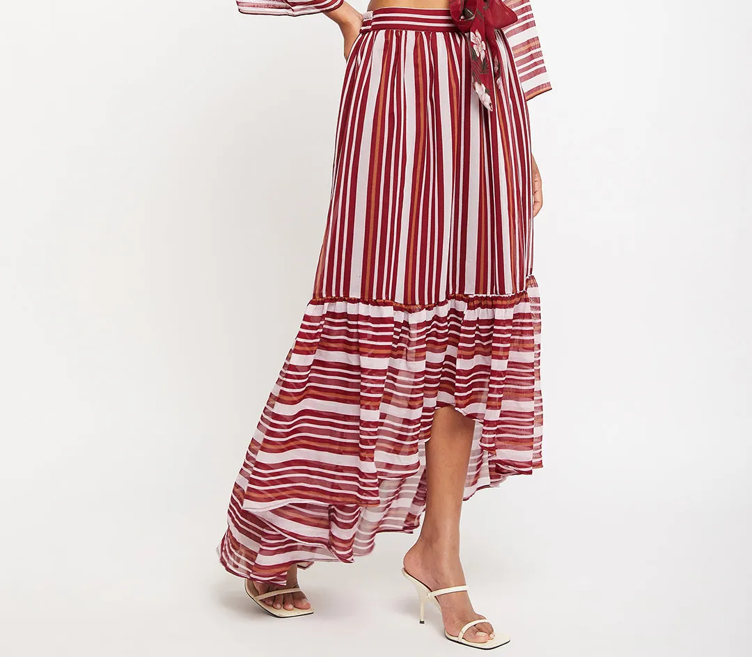 Striped Flared Maxi Skirt