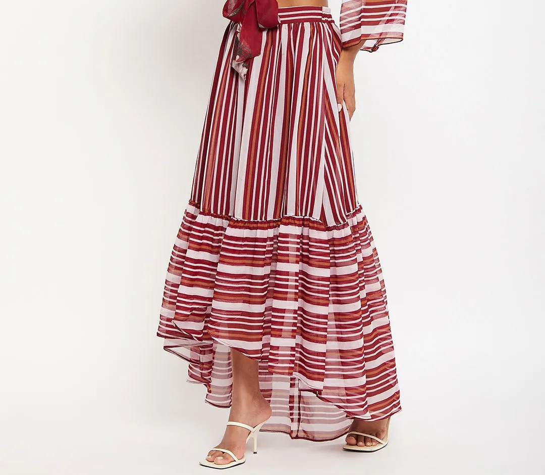 Striped Flared Maxi Skirt