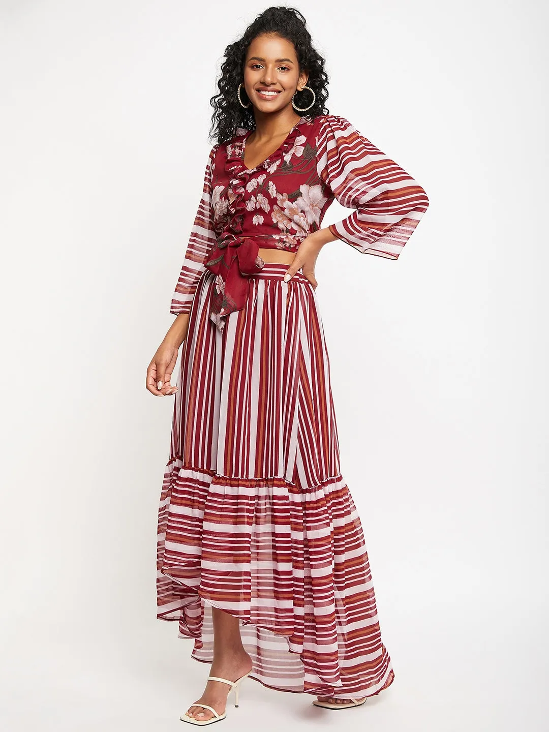 Striped Flared Maxi Skirt