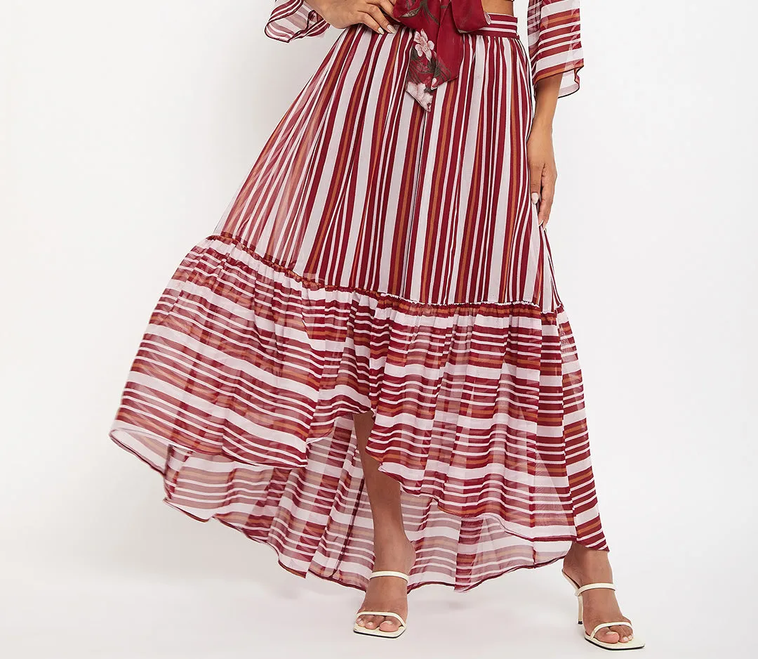 Striped Flared Maxi Skirt