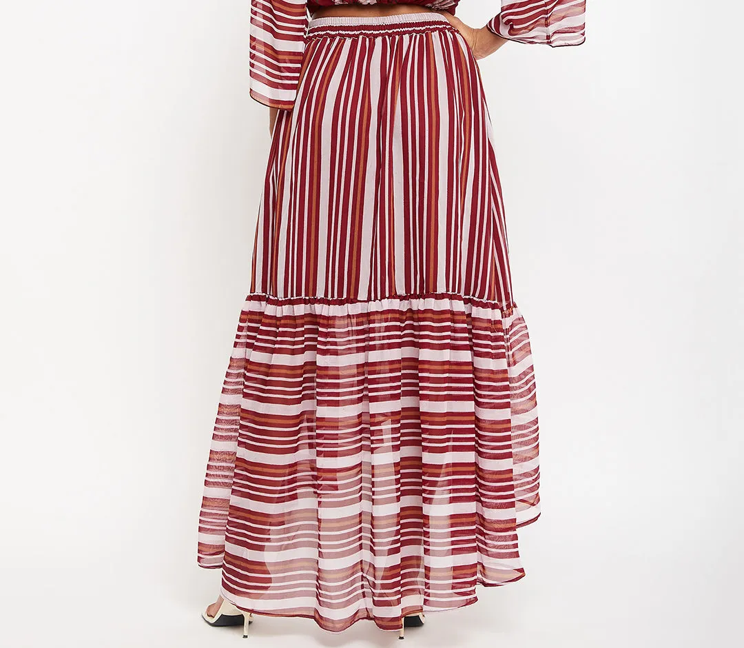 Striped Flared Maxi Skirt