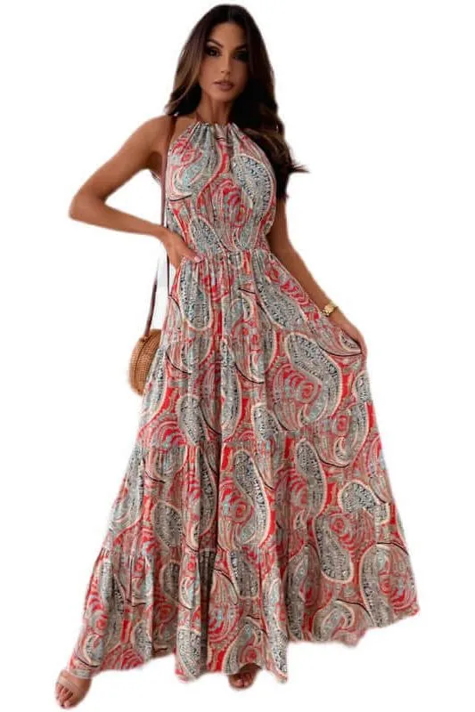 Summer floral backless bohemian dress