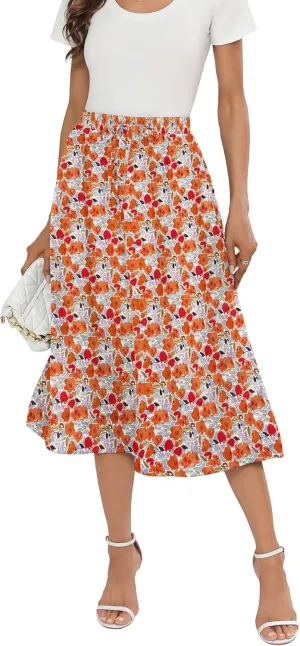 Summer Skirts with Pockets 2025 Boho Midi Length Skirt High Waisted Beach Cover Up for Women Trendy(S-2XL)