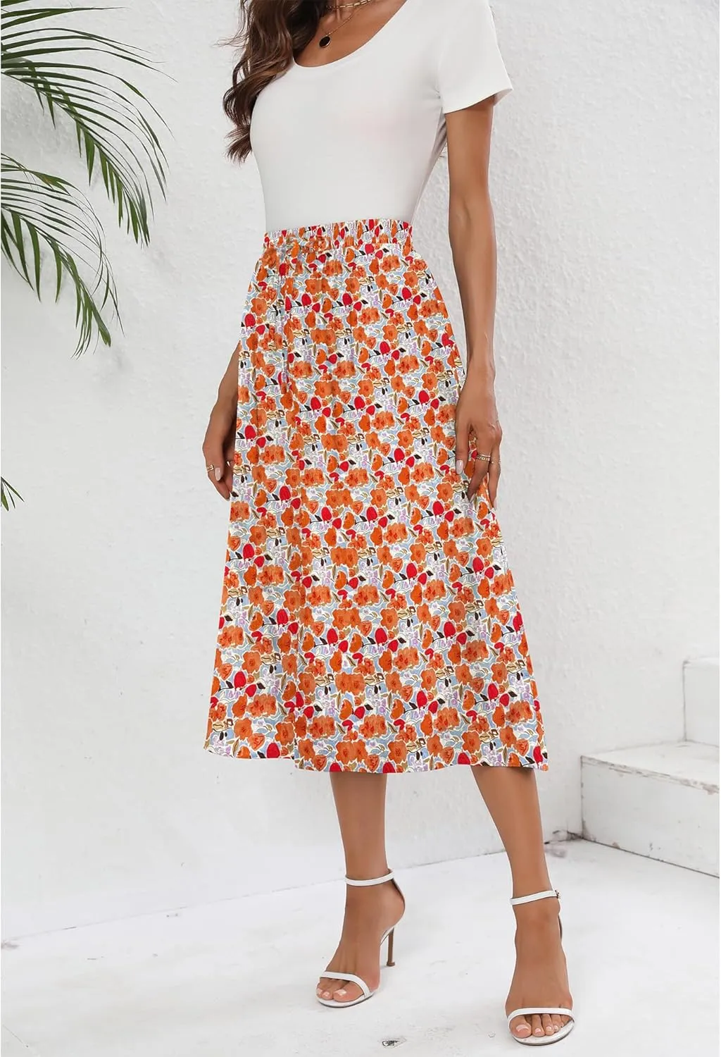 Summer Skirts with Pockets 2025 Boho Midi Length Skirt High Waisted Beach Cover Up for Women Trendy(S-2XL)