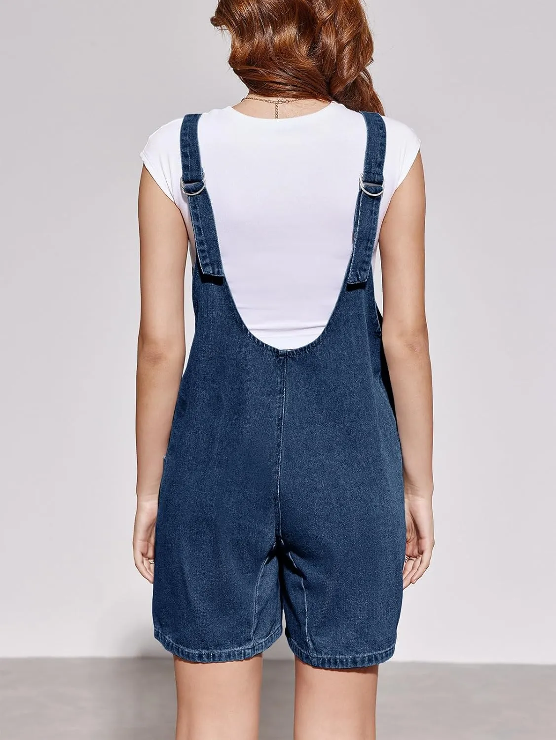 Tongmingyun Womens Summer Denim Overall Shorts Casual Sleeveless V Neck Jean Romper with Pockets