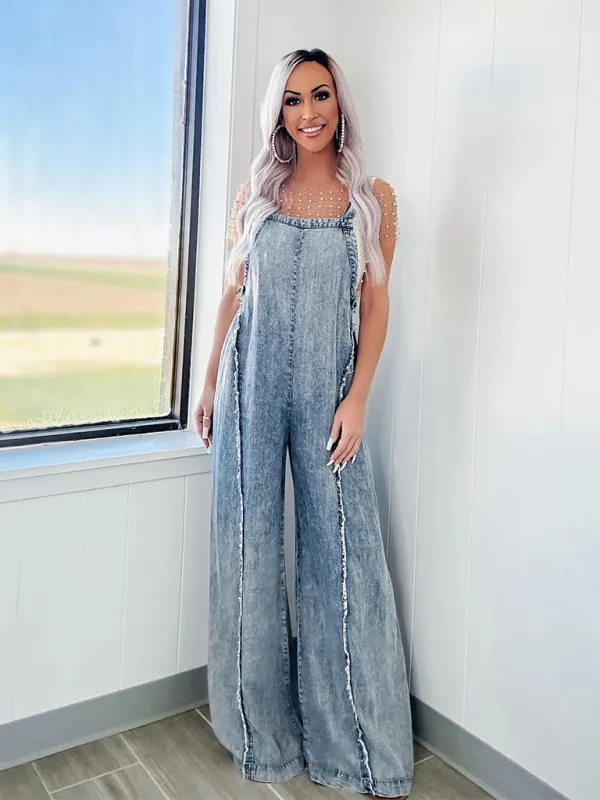 Trendy Wide-Leg Denim Playsuit Overalls for Women