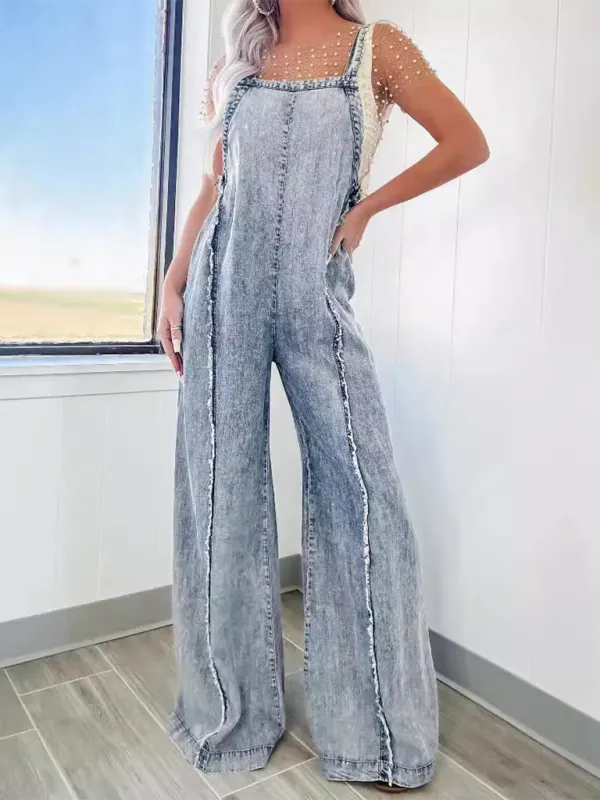 Trendy Wide-Leg Denim Playsuit Overalls for Women