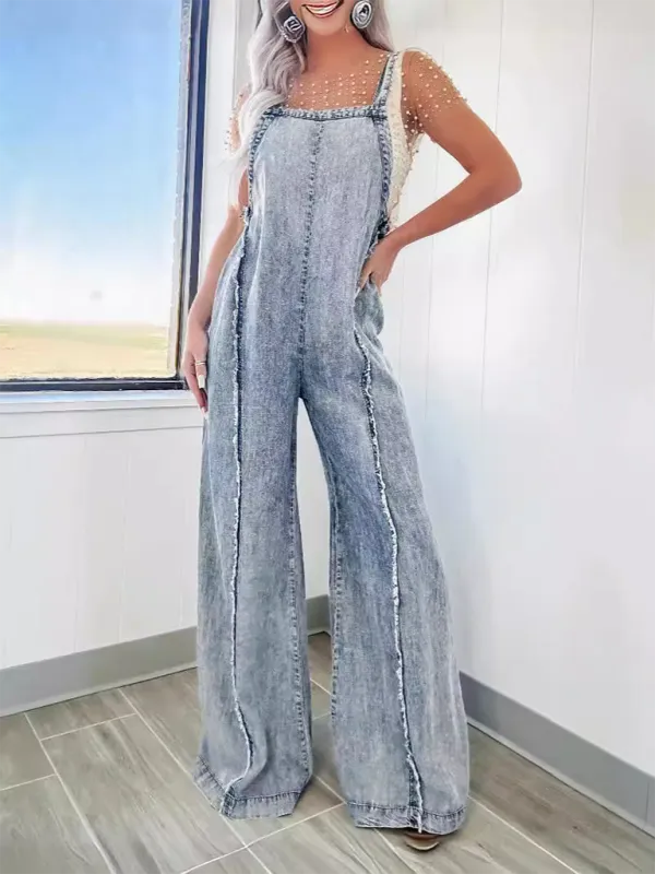 Trendy Wide-Leg Denim Playsuit Overalls for Women