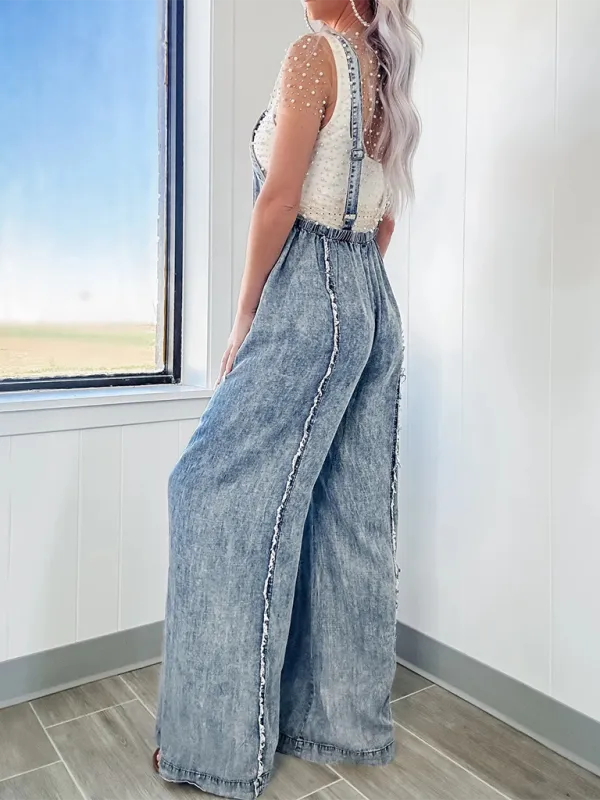 Trendy Wide-Leg Denim Playsuit Overalls for Women