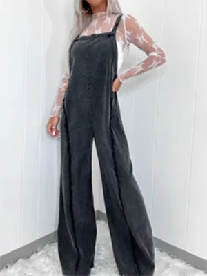 Trendy Wide-Leg Denim Playsuit Overalls for Women