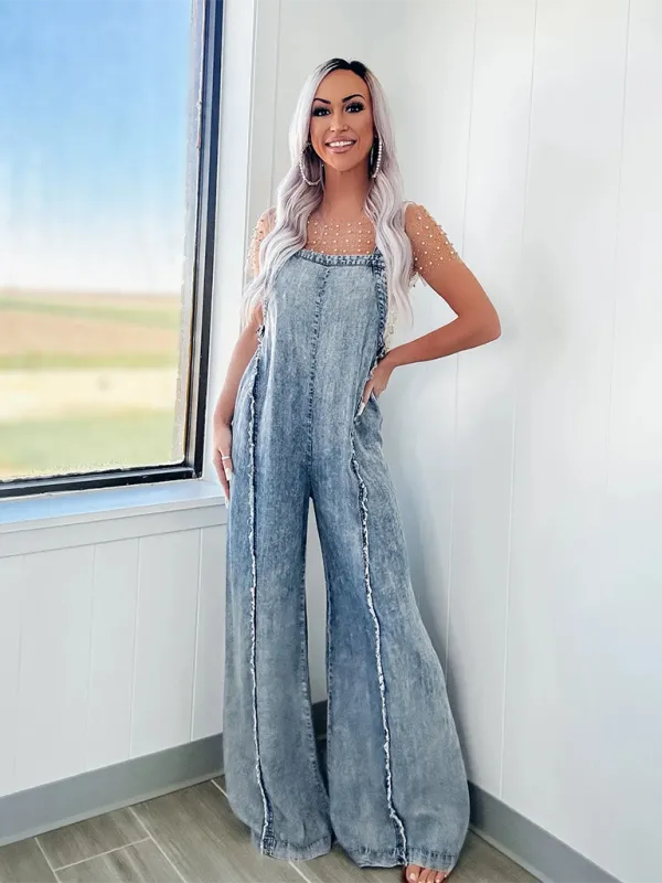Trendy Wide-Leg Denim Playsuit Overalls for Women